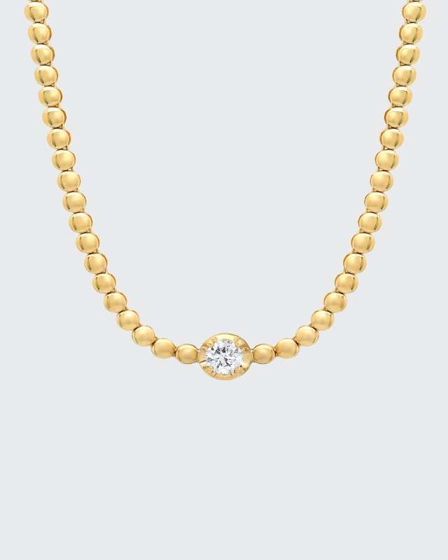 18k Gold Beaded Diamond Tennis Necklace